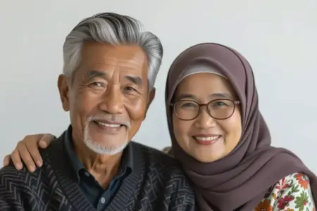 Ilustrasi pasangan manula yang berbahagia